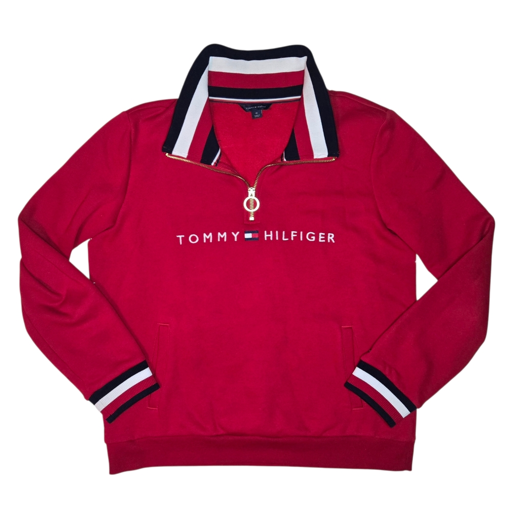 Tommy Hilfiger Red Unisex Mock Neck Logo Sweatshirt (M)